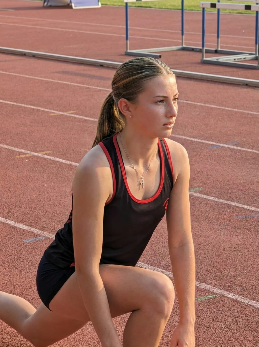 Skyla stretching in cool-down
